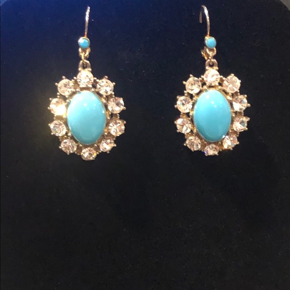 RJ Graziano Jewelry - Vintage RJ Graziano Turquoise Rhinestone Earrings Platinum Plated Hallmarked